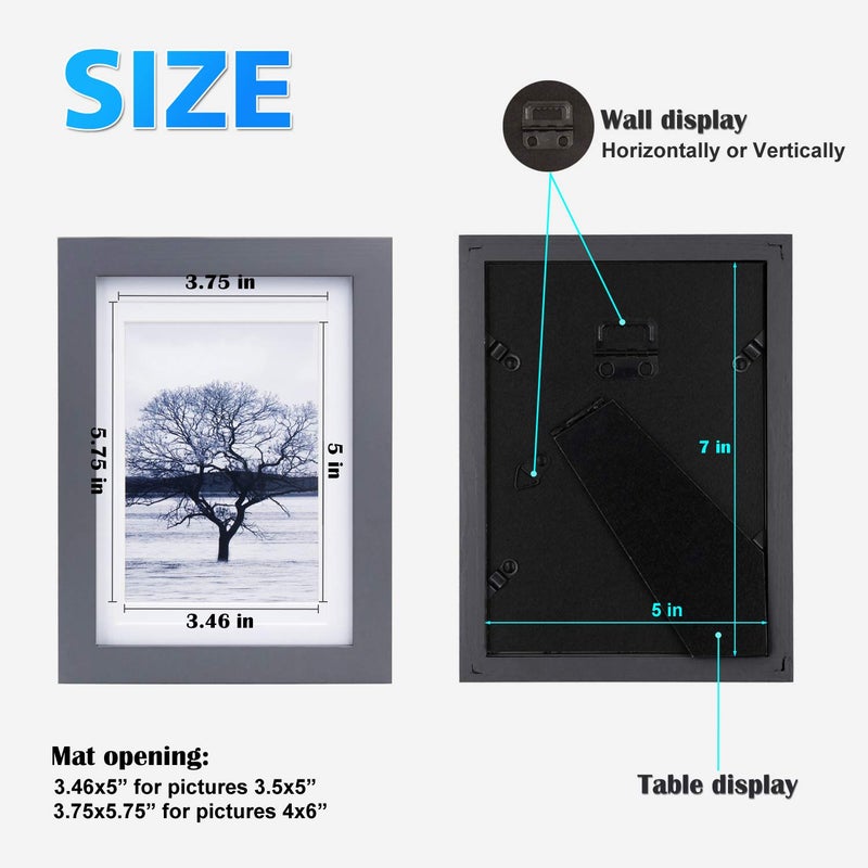 Egofine 5x7 Picture Frames 4 Pack Covered by Plexiglass for Picture 4x6 with Mat or 5x7 whitout Mat Made of Solid Wood for Table Top Display and Wall Mounting Photo Frame, Dark Gray - Image 3